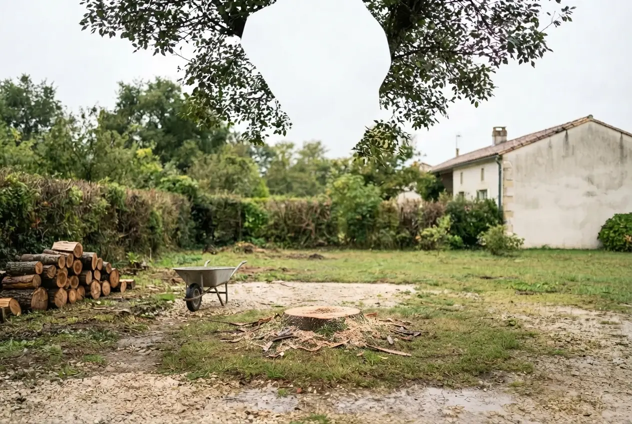 Jardin dégagé après abattage à Vouillé