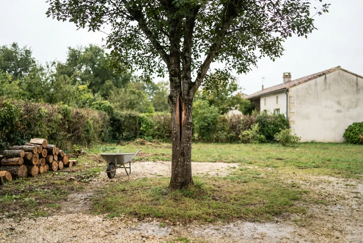 Arbre dangereux avant abattage à Vouillé