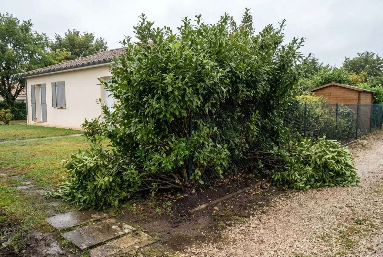 Haie de lauriers dense avant taille à Niort
