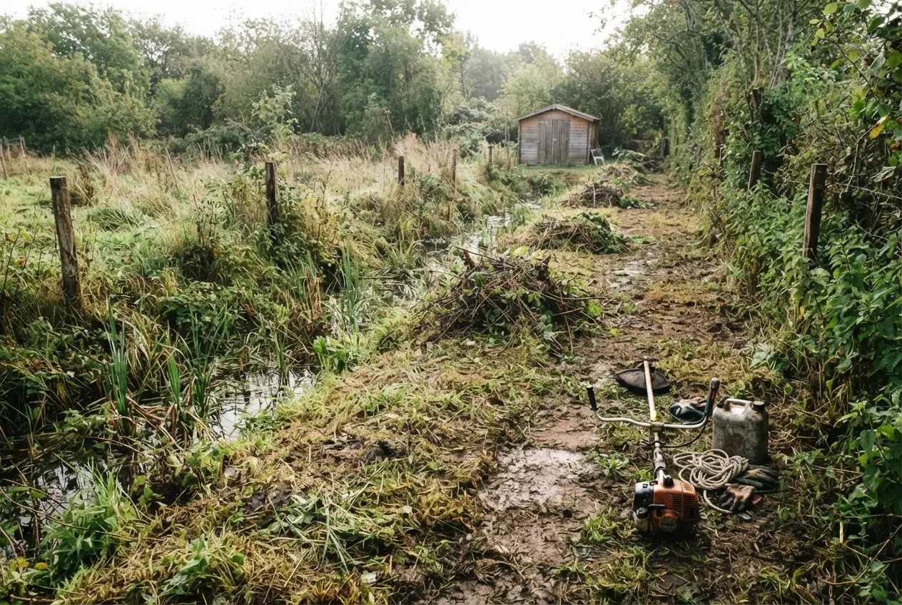 Débroussaillage d'un terrain résidentiel à Aiffres
